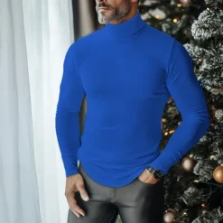 Sale OUKU Men's T Shirt Turtleneck shirt Long Sleeve Shirt Long Sleeve Stand Collar Fall & Winter Plain Lightweight Classic Casual Classic Outdoor Casual Sports Black White Gray Top Tee for Men
