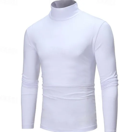 Sale OUKU Men's T Shirt Turtleneck shirt Long Sleeve Shirt Long Sleeve Stand Collar Fall & Winter Plain Lightweight Classic Casual Classic Outdoor Casual Sports Black White Gray Top Tee for Men