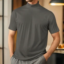 Discount OUKU Men's T Shirt Turtleneck shirt Short Sleeve Turtleneck Summer Spring Plain Fashion Casual Comfortable Soft Home Causal Weekend Black White Gray Top Tee for Men