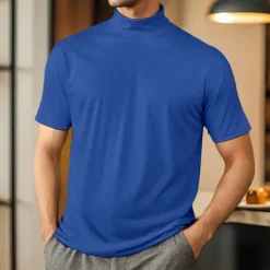 Discount OUKU Men's T Shirt Turtleneck shirt Short Sleeve Turtleneck Summer Spring Plain Fashion Casual Comfortable Soft Home Causal Weekend Black White Gray Top Tee for Men