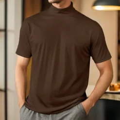 Discount OUKU Men's T Shirt Turtleneck shirt Short Sleeve Turtleneck Summer Spring Plain Fashion Casual Comfortable Soft Home Causal Weekend Black White Gray Top Tee for Men