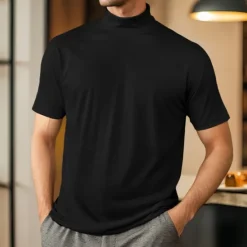 Discount OUKU Men's T Shirt Turtleneck shirt Short Sleeve Turtleneck Summer Spring Plain Fashion Casual Comfortable Soft Home Causal Weekend Black White Gray Top Tee for Men