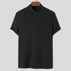 Discount OUKU Men's T Shirt Turtleneck shirt Short Sleeve Turtleneck Summer Spring Plain Fashion Casual Comfortable Soft Home Causal Weekend Black White Gray Top Tee for Men