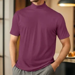 Discount OUKU Men's T Shirt Turtleneck shirt Short Sleeve Turtleneck Summer Spring Plain Fashion Casual Comfortable Soft Home Causal Weekend Black White Gray Top Tee for Men