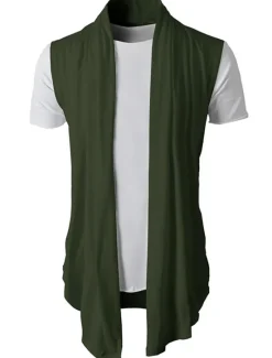 Best OUKU Men's T Shirt Undershirt Sleeveless Stand Collar Plain Vests Black Army Green Light Grey Top Tee for Men