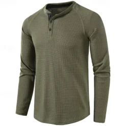 Clearance OUKU Men's T shirt Waffle Henley Shirt Henley Shirt Tee Top Long Sleeve Shirt Plain Henley Street Vacation Long Sleeve Knitting Clothing Apparel Fashion Designer Basic