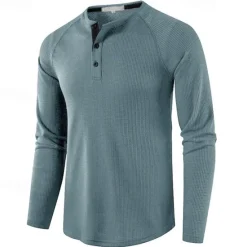 Clearance OUKU Men's T shirt Waffle Henley Shirt Henley Shirt Tee Top Long Sleeve Shirt Plain Henley Street Vacation Long Sleeve Knitting Clothing Apparel Fashion Designer Basic