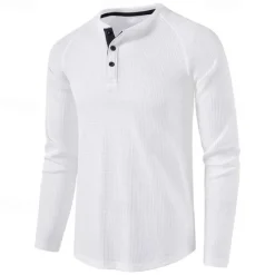 Clearance OUKU Men's T shirt Waffle Henley Shirt Henley Shirt Tee Top Long Sleeve Shirt Plain Henley Street Vacation Long Sleeve Knitting Clothing Apparel Fashion Designer Basic