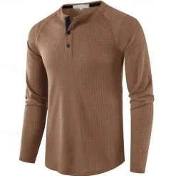 Clearance OUKU Men's T shirt Waffle Henley Shirt Henley Shirt Tee Top Long Sleeve Shirt Plain Henley Street Vacation Long Sleeve Knitting Clothing Apparel Fashion Designer Basic