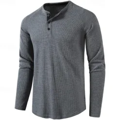 Clearance OUKU Men's T shirt Waffle Henley Shirt Henley Shirt Tee Top Long Sleeve Shirt Plain Henley Street Vacation Long Sleeve Knitting Clothing Apparel Fashion Designer Basic
