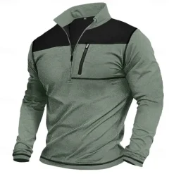 Online OUKU Men's T Shirt Zip Polo Tactical t shirt Tee Top Long Sleeve Quarter Zip Banded Collar Spring & Fall Color Block Daily Casual Street Style Pocket Quarter Zip Outdoor Street Causal Blue Green Wine Top