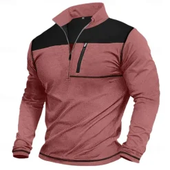 Online OUKU Men's T Shirt Zip Polo Tactical t shirt Tee Top Long Sleeve Quarter Zip Banded Collar Spring & Fall Color Block Daily Casual Street Style Pocket Quarter Zip Outdoor Street Causal Blue Green Wine Top