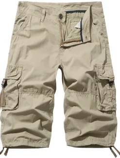 Discount OUKU Men's Tactical Cargo Chinos Patchwork Multi Pocket Solid Colored Windproof Breathable Short Casual Daily Cotton Basic Shorts Black Yellow Inelastic