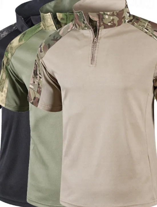 Outlet OUKU Men's Tactical Polo Outdoor Shirt Sports & Outdoor Daily Banded Collar Short Sleeve Fashion Basic Color Block Patchwork Summer Regular Fit Black Light Green Dark Green Green Khaki Army Green Tactical