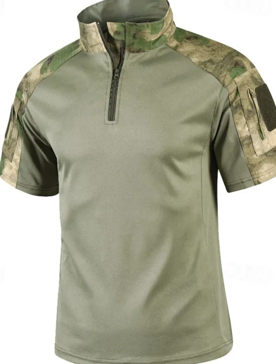 Outlet OUKU Men's Tactical Polo Outdoor Shirt Sports & Outdoor Daily Banded Collar Short Sleeve Fashion Basic Color Block Patchwork Summer Regular Fit Black Light Green Dark Green Green Khaki Army Green Tactical