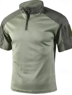 Outlet OUKU Men's Tactical Polo Outdoor Shirt Sports & Outdoor Daily Banded Collar Short Sleeve Fashion Basic Color Block Patchwork Summer Regular Fit Black Light Green Dark Green Green Khaki Army Green Tactical