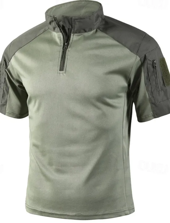 Outlet OUKU Men's Tactical Polo Outdoor Shirt Sports & Outdoor Daily Banded Collar Short Sleeve Fashion Basic Color Block Patchwork Summer Regular Fit Black Light Green Dark Green Green Khaki Army Green Tactical