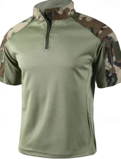 Outlet OUKU Men's Tactical Polo Outdoor Shirt Sports & Outdoor Daily Banded Collar Short Sleeve Fashion Basic Color Block Patchwork Summer Regular Fit Black Light Green Dark Green Green Khaki Army Green Tactical