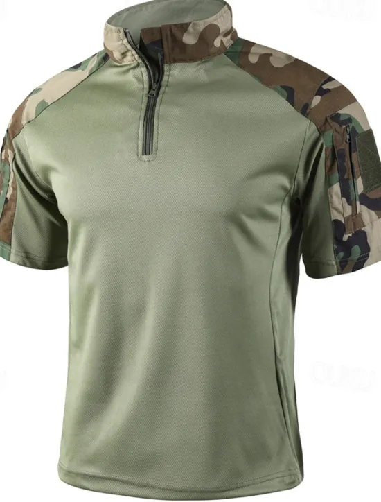 Outlet OUKU Men's Tactical Polo Outdoor Shirt Sports & Outdoor Daily Banded Collar Short Sleeve Fashion Basic Color Block Patchwork Summer Regular Fit Black Light Green Dark Green Green Khaki Army Green Tactical