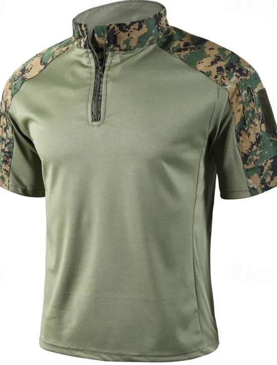 Outlet OUKU Men's Tactical Polo Outdoor Shirt Sports & Outdoor Daily Banded Collar Short Sleeve Fashion Basic Color Block Patchwork Summer Regular Fit Black Light Green Dark Green Green Khaki Army Green Tactical