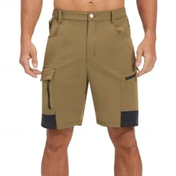 Best OUKU Men's Tactical Shorts Cargo Shorts Shorts Hiking Shorts Button Elastic Waist Multi Pocket Color Block Wearable Short Outdoor Daily Going out Fashion Classic Black+Grey Dark Khaki