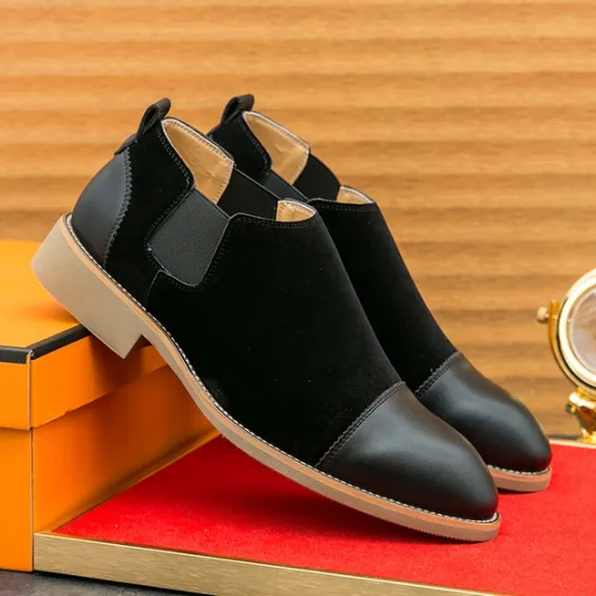 Outlet OUKU Men's Tan Chelsea Boots with Faux Leather and Suede Upper – Slip-On Elastic Design, Casual and Comfortable for Daily Wear or Semi-Formal Occasions