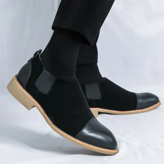 Outlet OUKU Men's Tan Chelsea Boots with Faux Leather and Suede Upper – Slip-On Elastic Design, Casual and Comfortable for Daily Wear or Semi-Formal Occasions