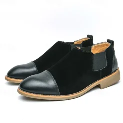 Outlet OUKU Men's Tan Chelsea Boots with Faux Leather and Suede Upper – Slip-On Elastic Design, Casual and Comfortable for Daily Wear or Semi-Formal Occasions