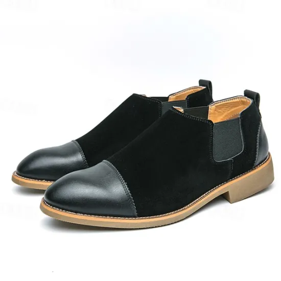 Outlet OUKU Men's Tan Chelsea Boots with Faux Leather and Suede Upper – Slip-On Elastic Design, Casual and Comfortable for Daily Wear or Semi-Formal Occasions