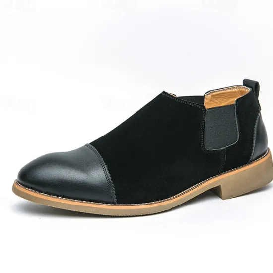 Outlet OUKU Men's Tan Chelsea Boots with Faux Leather and Suede Upper – Slip-On Elastic Design, Casual and Comfortable for Daily Wear or Semi-Formal Occasions
