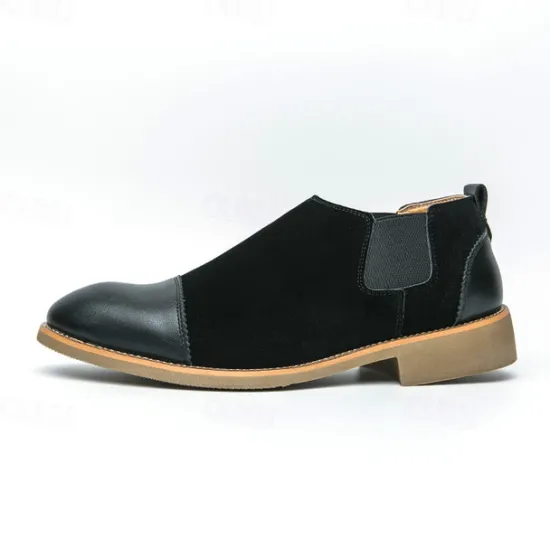 Outlet OUKU Men's Tan Chelsea Boots with Faux Leather and Suede Upper – Slip-On Elastic Design, Casual and Comfortable for Daily Wear or Semi-Formal Occasions