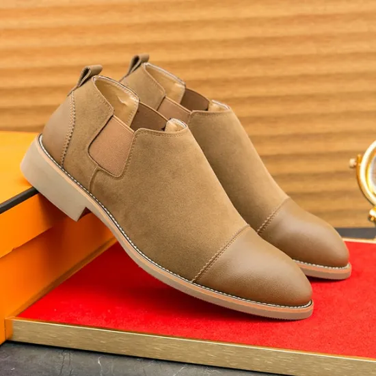 Outlet OUKU Men's Tan Chelsea Boots with Faux Leather and Suede Upper – Slip-On Elastic Design, Casual and Comfortable for Daily Wear or Semi-Formal Occasions
