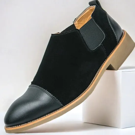 Outlet OUKU Men's Tan Chelsea Boots with Faux Leather and Suede Upper – Slip-On Elastic Design, Casual and Comfortable for Daily Wear or Semi-Formal Occasions