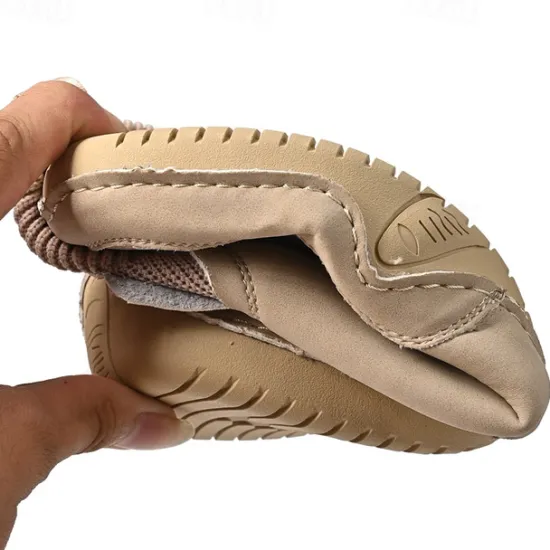 Outlet OUKU Men's Tan Faux Leather Casual Ankle Boots with Hand-Stitched Detailing, Knit Sock Upper, and Adjustable Toggle Laces – Comfortable and Rugged Design for Outdoor and Everyday Wear