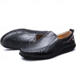 Clearance OUKU Men's Tan Faux Leather Slip-On Loafers with Hand-Stitched Detailing – Comfortable Casual Shoes for Work, Travel, and Everyday Wear