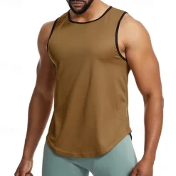 Discount OUKU Men's Tank Top Fitness Tank Tank Undershirt Crew Neck Sleeveless Sport Casual Daily Gym Breathable Soft Plain Black Yellow Activewear Fashion Basic