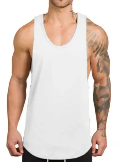 Sale OUKU Men's Tank Top Gym Shirt Vest Top Muscle Shirt Sleeveless Crewneck Summer Fashion Streetwear Bodybuilding Fitness Sports & Outdoor Athleisure Gym Black White Gray Top Tee for Men