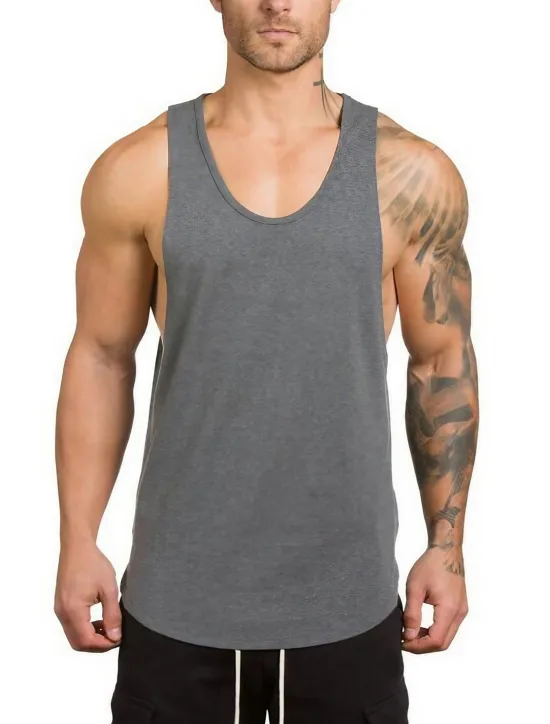 Sale OUKU Men's Tank Top Gym Shirt Vest Top Muscle Shirt Sleeveless Crewneck Summer Fashion Streetwear Bodybuilding Fitness Sports & Outdoor Athleisure Gym Black White Gray Top Tee for Men