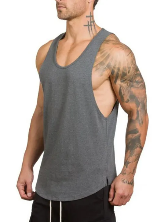 Sale OUKU Men's Tank Top Gym Shirt Vest Top Muscle Shirt Sleeveless Crewneck Summer Fashion Streetwear Bodybuilding Fitness Sports & Outdoor Athleisure Gym Black White Gray Top Tee for Men