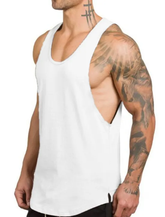 Sale OUKU Men's Tank Top Gym Shirt Vest Top Muscle Shirt Sleeveless Crewneck Summer Fashion Streetwear Bodybuilding Fitness Sports & Outdoor Athleisure Gym Black White Gray Top Tee for Men