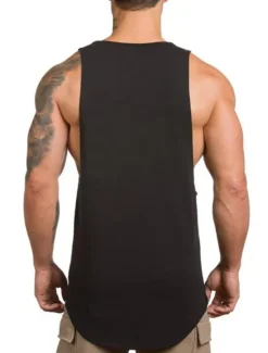 Sale OUKU Men's Tank Top Gym Shirt Vest Top Muscle Shirt Sleeveless Crewneck Summer Fashion Streetwear Bodybuilding Fitness Sports & Outdoor Athleisure Gym Black White Gray Top Tee for Men