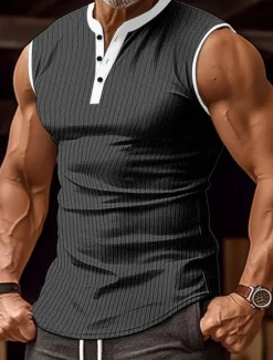 Sale OUKU Men's Tank Top Henley Shirt Vest Top Undershirt Sleeveless Henley Summer Color Block Pit Strip Fashion Designer Muscle Outdoor Going out Gym Black White Wine Top Tee for Men