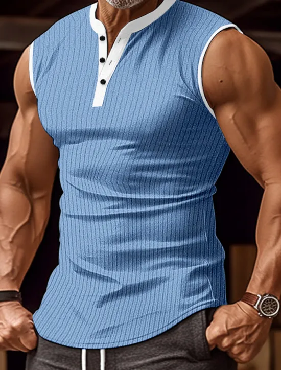 Sale OUKU Men's Tank Top Henley Shirt Vest Top Undershirt Sleeveless Henley Summer Color Block Pit Strip Fashion Designer Muscle Outdoor Going out Gym Black White Wine Top Tee for Men