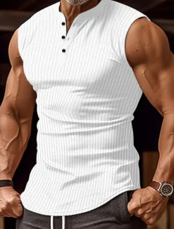 Sale OUKU Men's Tank Top Henley Shirt Vest Top Undershirt Sleeveless Henley Summer Color Block Pit Strip Fashion Designer Muscle Outdoor Going out Gym Black White Wine Top Tee for Men
