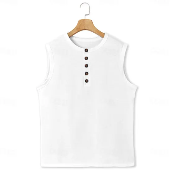 Best OUKU Men's Tank Top Henley Shirt Vest Top Undershirt Sleeveless Henley Summer Plain Fashion Designer Basic Vacation Street Going out Black White Green Top Tee for Men