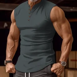 Best OUKU Men's Tank Top Henley Shirt Vest Top Undershirt Sleeveless Henley Summer Plain Fashion Designer Basic Vacation Street Going out Black White Green Top Tee for Men