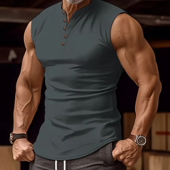 Best OUKU Men's Tank Top Henley Shirt Vest Top Undershirt Sleeveless Henley Summer Plain Fashion Designer Basic Vacation Street Going out Black White Green Top Tee for Men