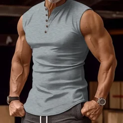 Best OUKU Men's Tank Top Henley Shirt Vest Top Undershirt Sleeveless Henley Summer Plain Fashion Designer Basic Vacation Street Going out Black White Green Top Tee for Men