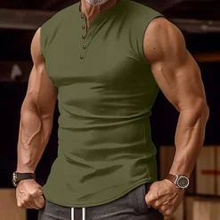 Best OUKU Men's Tank Top Henley Shirt Vest Top Undershirt Sleeveless Henley Summer Plain Fashion Designer Basic Vacation Street Going out Black White Green Top Tee for Men