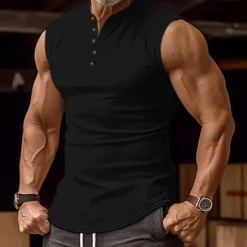 Best OUKU Men's Tank Top Henley Shirt Vest Top Undershirt Sleeveless Henley Summer Plain Fashion Designer Basic Vacation Street Going out Black White Green Top Tee for Men